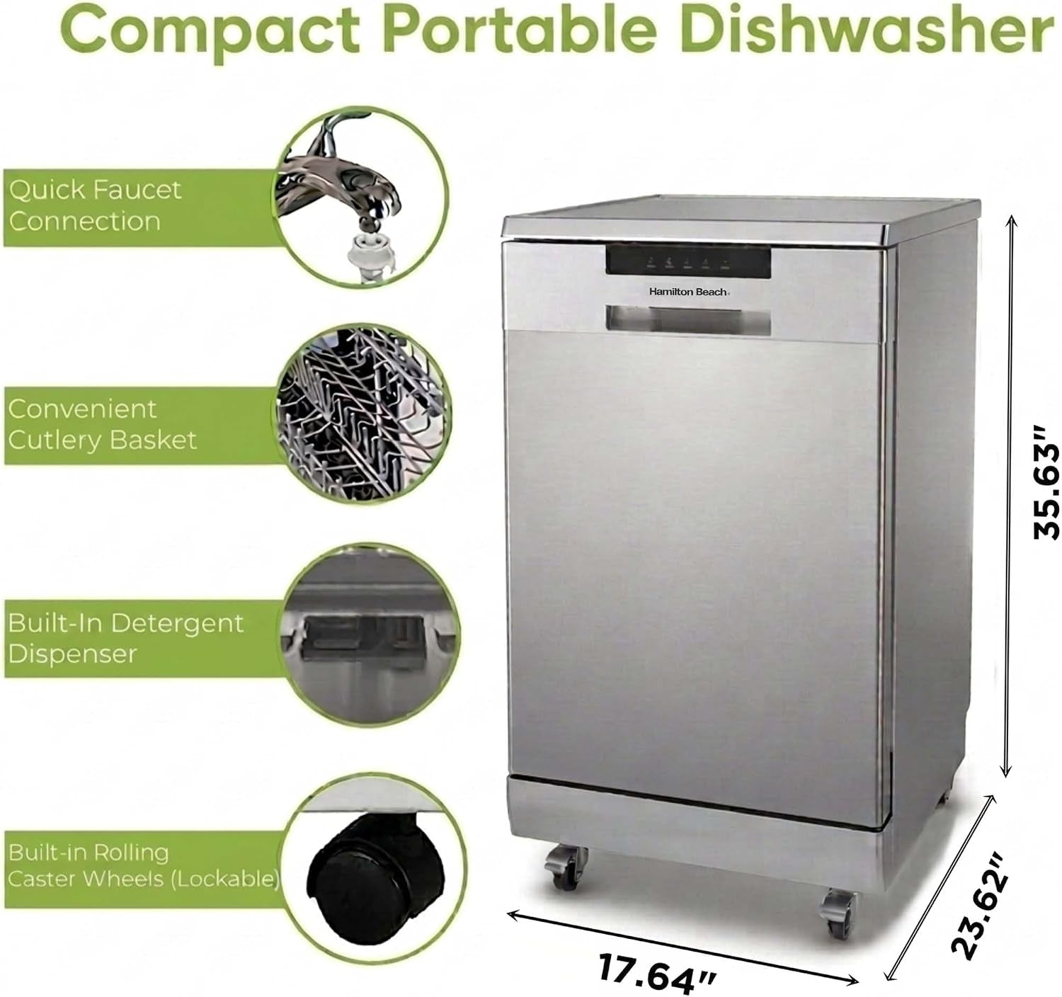Portable Dishwasher, Ss/Platinum | Dishwasher with Wheels, 19In Wide, 8 Place Settings Capacity