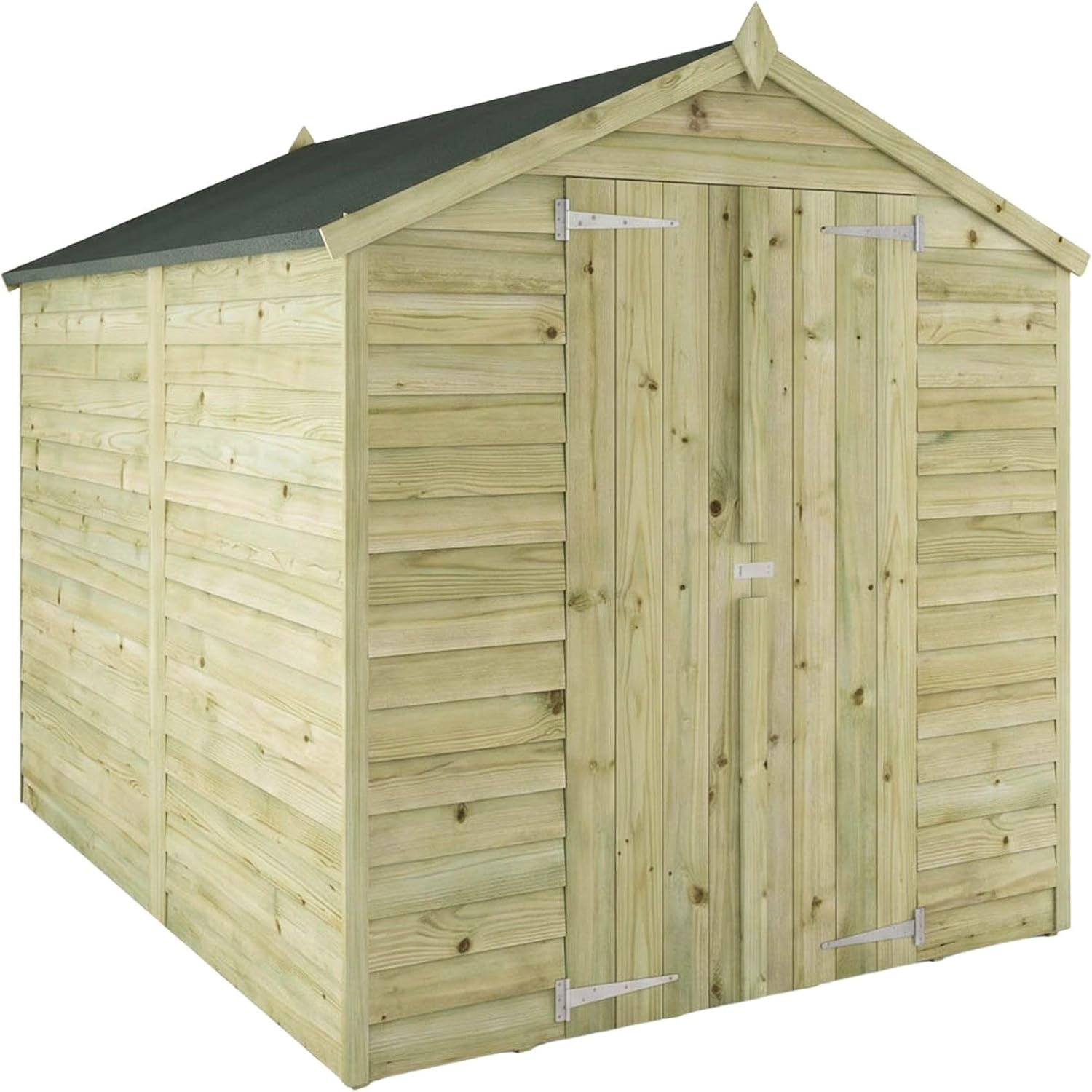 WALTONS 8X6 Overlap Storage Shed | Apex Roof | 7Mm Overlap Cladding | Wooden Garden Storage Shed | Felt and Fixings Included (8 X 6 Double Door No Windows)