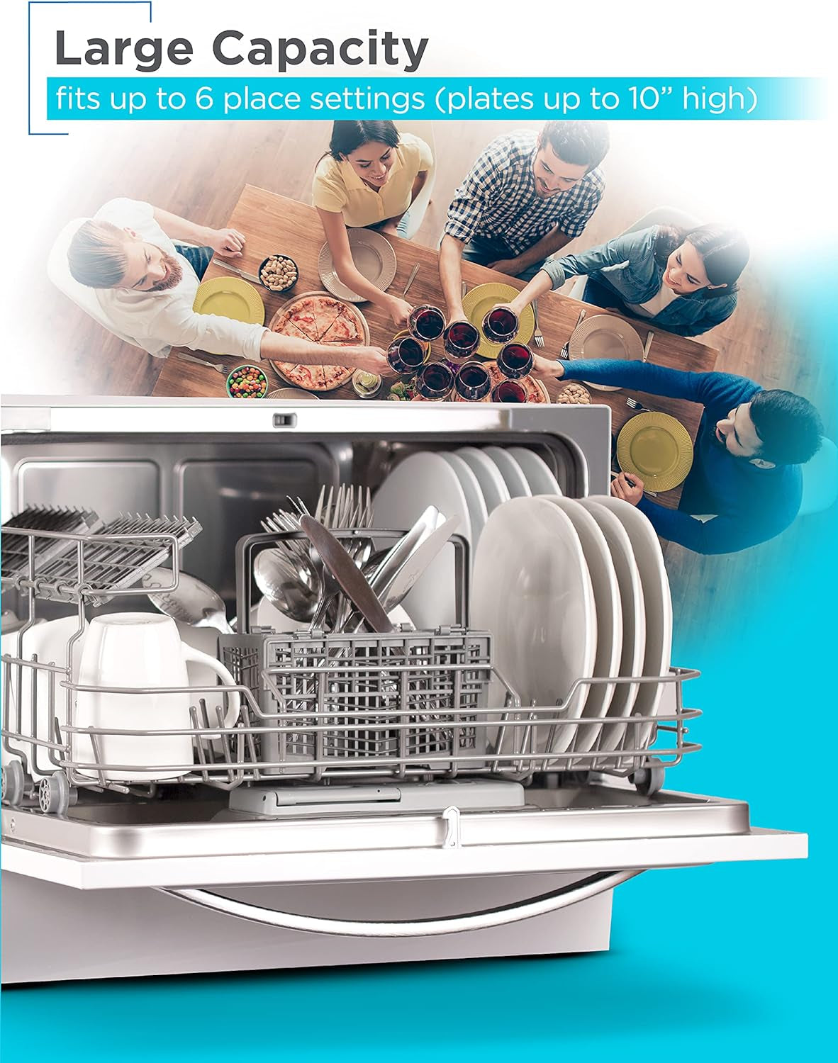 BLACK+DECKER Countertop Dishwasher, Energy Star Certified, BCD6W, White | Counter Dish Washer with 7 Wash Programs, 6-Place Setting Capacity, 24-Hour Delayed Start