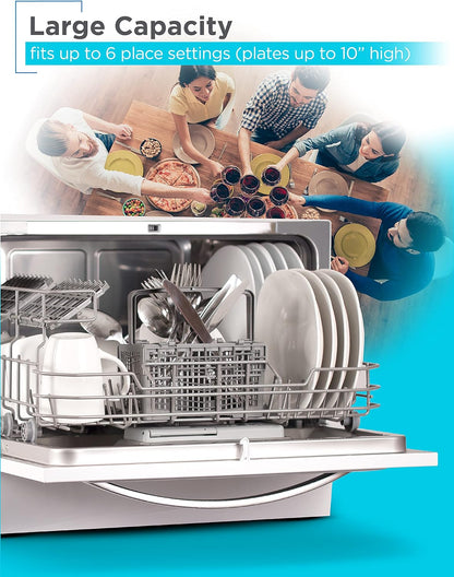 BLACK+DECKER Countertop Dishwasher, Energy Star Certified, BCD6W, White | Counter Dish Washer with 7 Wash Programs, 6-Place Setting Capacity, 24-Hour Delayed Start