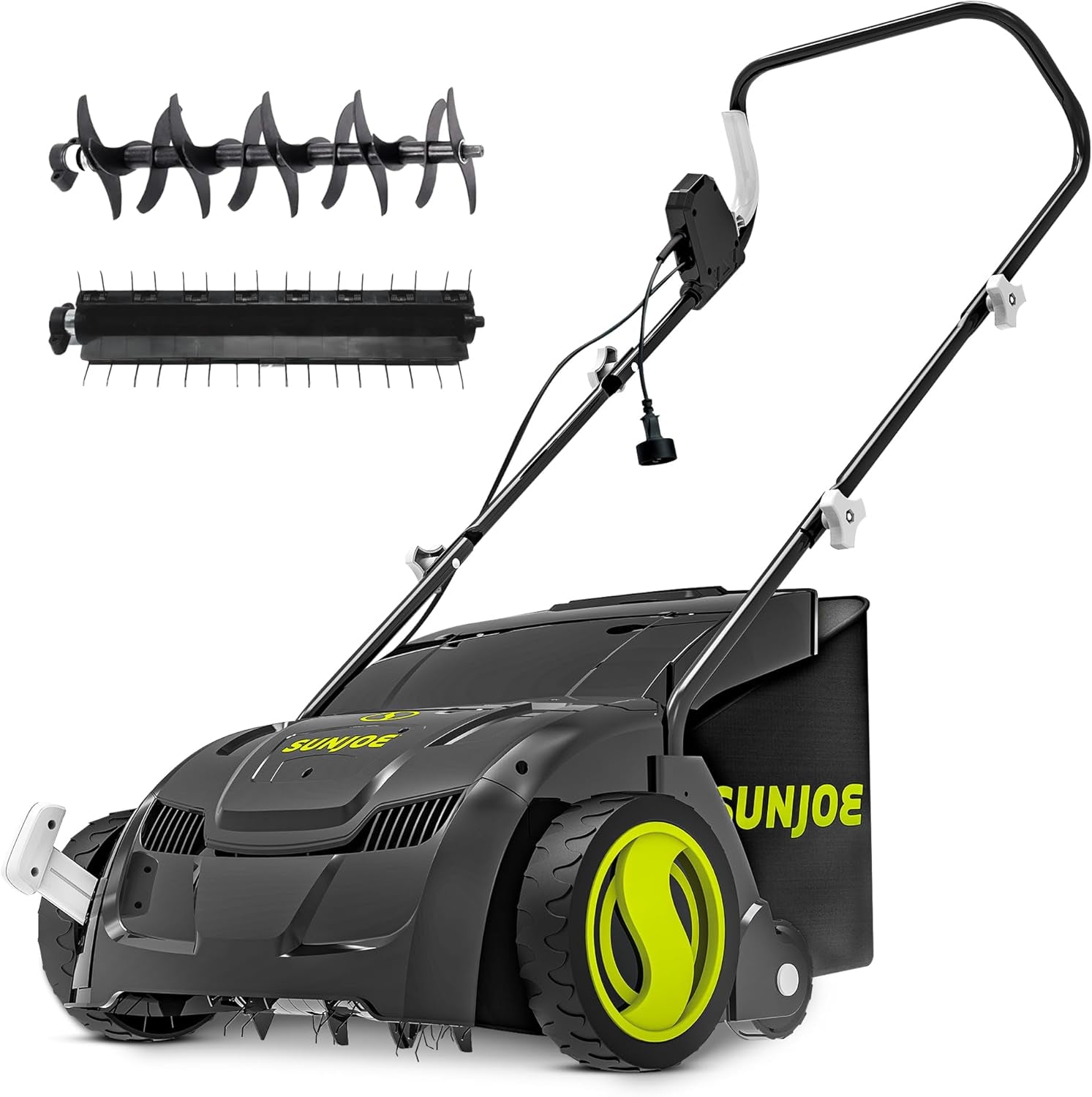 Electric Dethatcher & Scarifier, Corded, with 8-Gal Bag, AJ801E | 12.6-Inch Cutting Width, 12-Amp Motor - Heavy-Duty Yard Trimmer for Lawn Maintenance