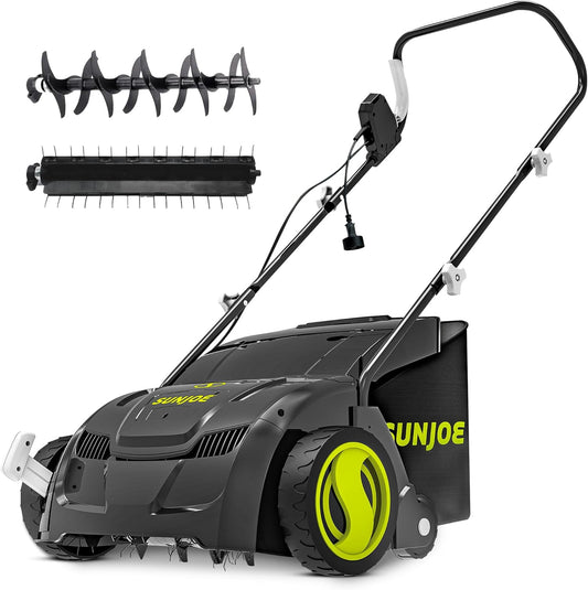 Electric Dethatcher & Scarifier, Corded, with 8-Gal Bag, AJ801E | 12.6-Inch Cutting Width, 12-Amp Motor - Heavy-Duty Yard Trimmer for Lawn Maintenance