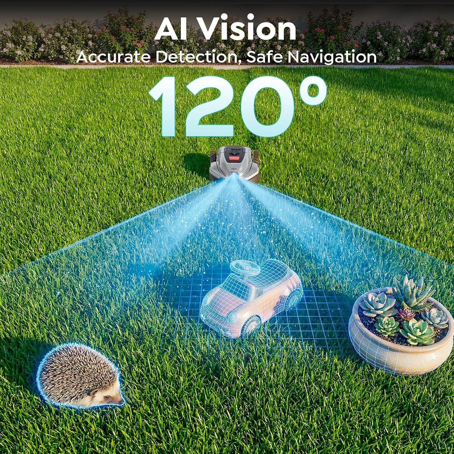 V3 Robot Lawn Mower with Vision Navigation, 150+ Obstacle Detection and App Control, 50 Db Quiet, with Spiral Mowing Mode and Rain Sensor, Robotic Lawn Mower for Small to Medium‑Sized Gardens