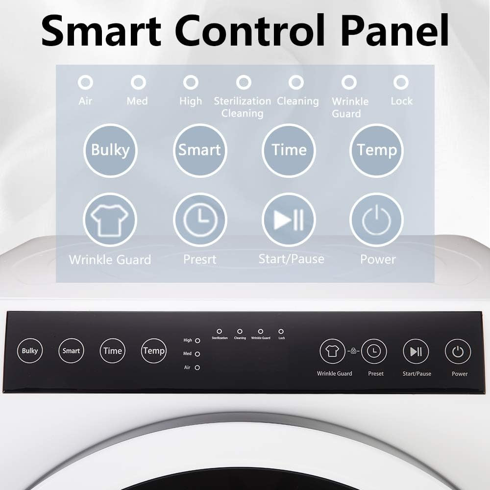 3.5 Cu.Ft Portable Clothes Dryer, High End Front Load Tumble Laundry Dryer with LCD Touch Screen, Stainless Steel Tub for Apartment, Home, Dorm-110V, Classic White