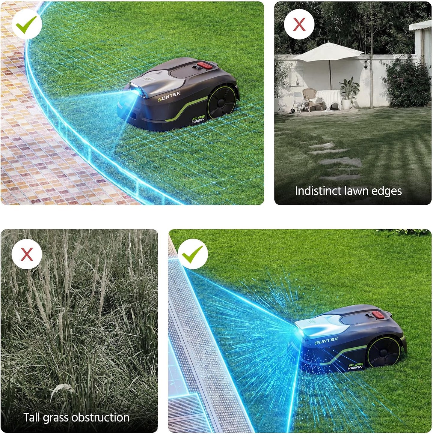 Robot Lawn Mower without Boundary, AI Pure Vision Robotic Mower with Auto Mapping, Slope up to 35°, IPX5 Waterproof Rating, Automatic Mapping, APP Control for Lawns up to 250 M²