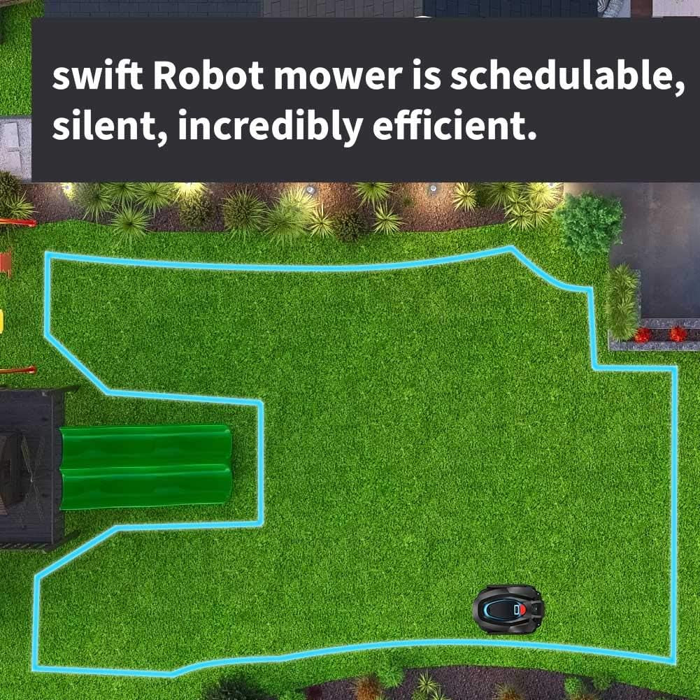 RM18 28V Robotic Lawnmower Autocharging Self-Propelled 18Cm Cut Width and 20-60Mm Cutting Heights Robot Lawn Mower with Samsung Battery for Lawns up to 600M² Include Garage