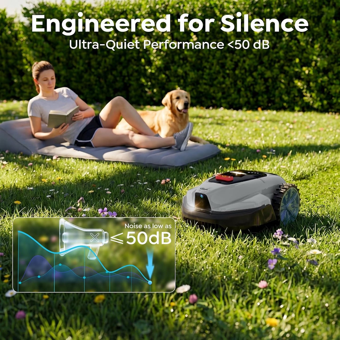 V3 Robot Lawn Mower with Vision Navigation, 150+ Obstacle Detection and App Control, 50 Db Quiet, with Spiral Mowing Mode and Rain Sensor, Robotic Lawn Mower for Small to Medium‑Sized Gardens
