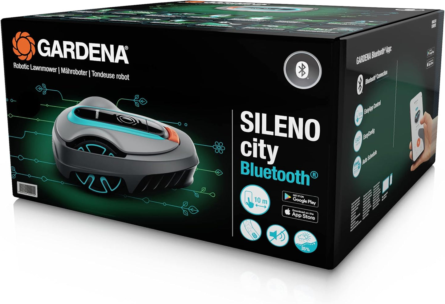 SILENO City 250: Robotic Lawnmower for up to 250 M² Lawn Area, Inclines of up to 25%, Cutting Height 20-50 Mm, LCD Display, Theft Protection, UK Version with UK Plug (15001-28)