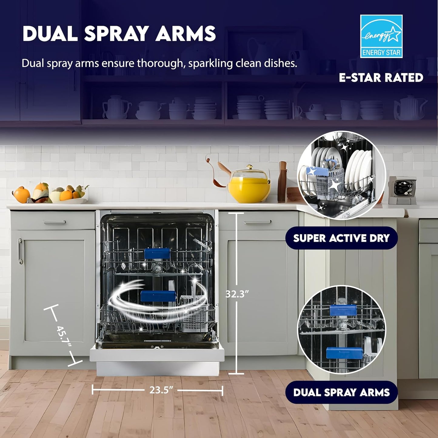 Equator 24-Inch Built-In Dishwasher, ADA Compliant Energy Star Stainless Steel Tub 14 Place Settings, 51 Db Quiet Operation, 8 Wash Programs, Wine Rack & 150°F Sanitize Cycle - White