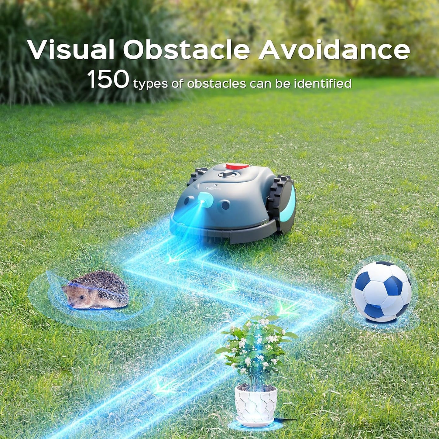 V100 Robot Lawnmower without Boundary, Vision Navigation, 150 Obstacle Dectection,Adjustable Cutting Height,Magnetic Wires,Robotic Lawnmower with 4Ah Battery-Ideal for Small Lawns up to 150M²