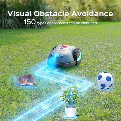 V100 Robot Lawnmower without Boundary, Vision Navigation, 150 Obstacle Dectection,Adjustable Cutting Height,Magnetic Wires,Robotic Lawnmower with 4Ah Battery-Ideal for Small Lawns up to 150M²