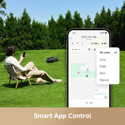 Viax 300 Robot Lawnmower without Boundary, Recommended 300 ㎡, Ai-Assisted Auto Mapping, U-Shape Path Planning, Dual-Vision Obstacle Avoidance, Edge Cutting, Complex Terrain, App Control