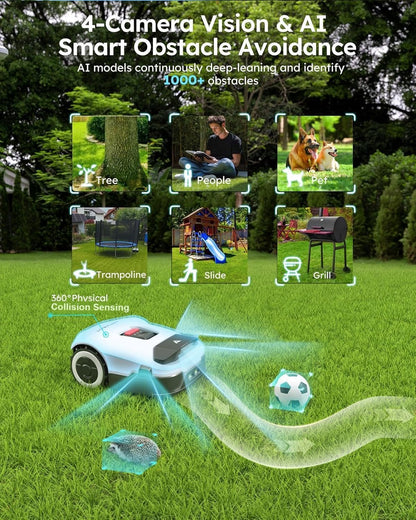 Genie600 Robot Lawn Mower, Perimeter Wire Free, Full Band Rtk+4-Eye Vision Robot Lawnmower, Recommended for 600 M², Max 800 M², Automatic Mapping, Accurate Obstacle Avoidance, APP Control