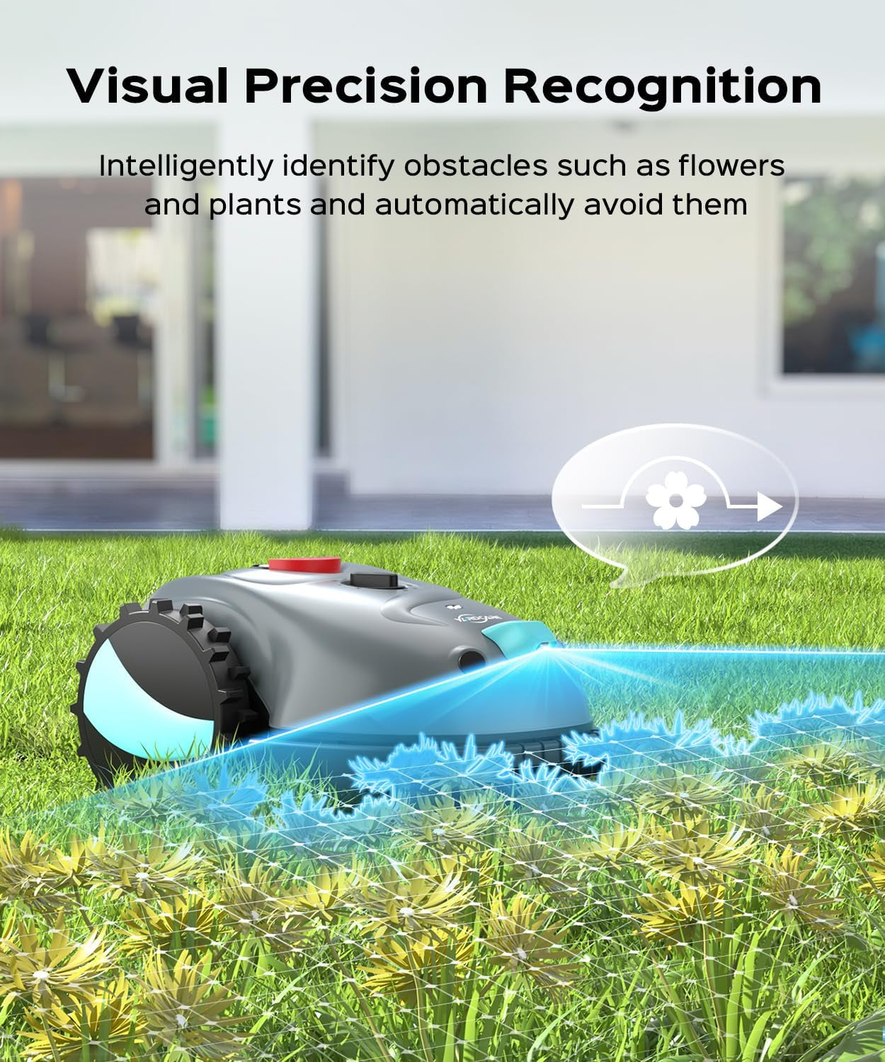 V100 Robot Lawnmower without Boundary,Vision Navigation,150 Obstacle Detection,20-60 Mm Cutting Height,Robotic Lawnmower with Magnetic Wires,Low Noise,Replacement Blades,Spot Mow, Max.150M²