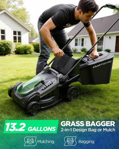 18" 40V Max Brushless Cordless Electric Lawn Mower | Includes 2X20V 8.0Ah Batteries & Charger, 6-Level Height Adjustment (25Mm-75Mm), 50L Collection Bag & 2 Spare Blades