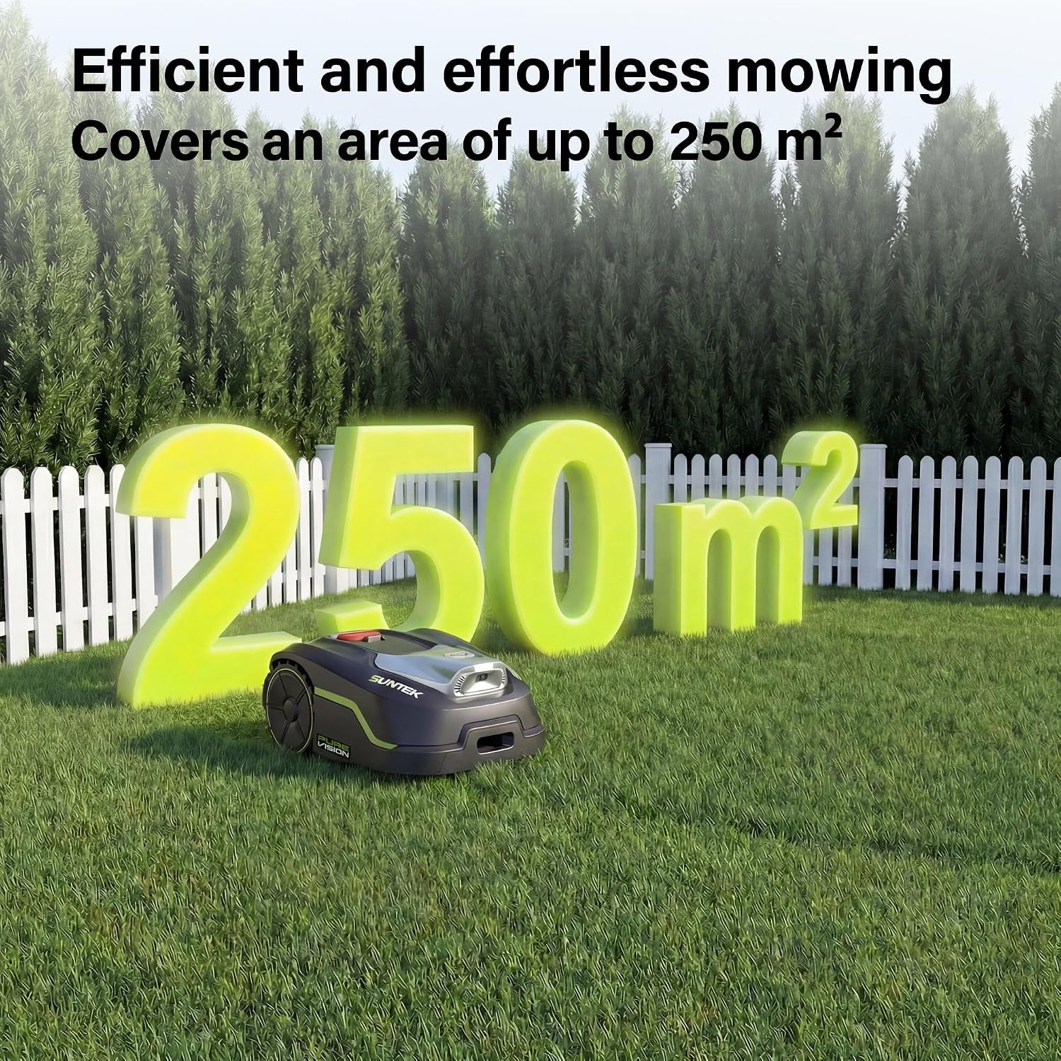 Robot Lawn Mower without Boundary, AI Pure Vision Robotic Mower with Auto Mapping, Slope up to 35°, IPX5 Waterproof Rating, Automatic Mapping, APP Control for Lawns up to 250 M²