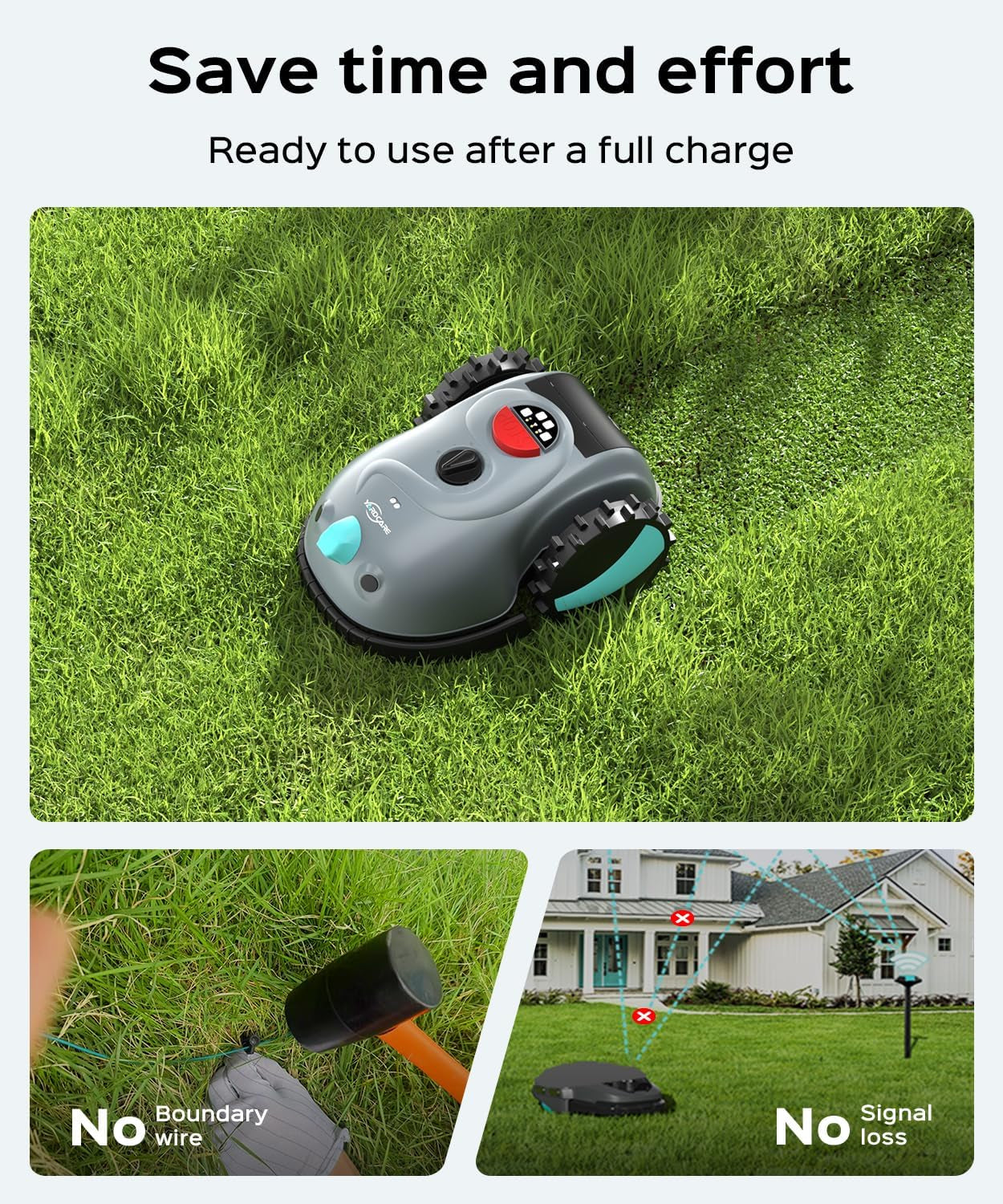 V100 Robot Lawnmower without Boundary,Vision Navigation,150 Obstacle Detection,20-60 Mm Cutting Height,Robotic Lawnmower with Magnetic Wires,Low Noise,Replacement Blades,Spot Mow, Max.150M²