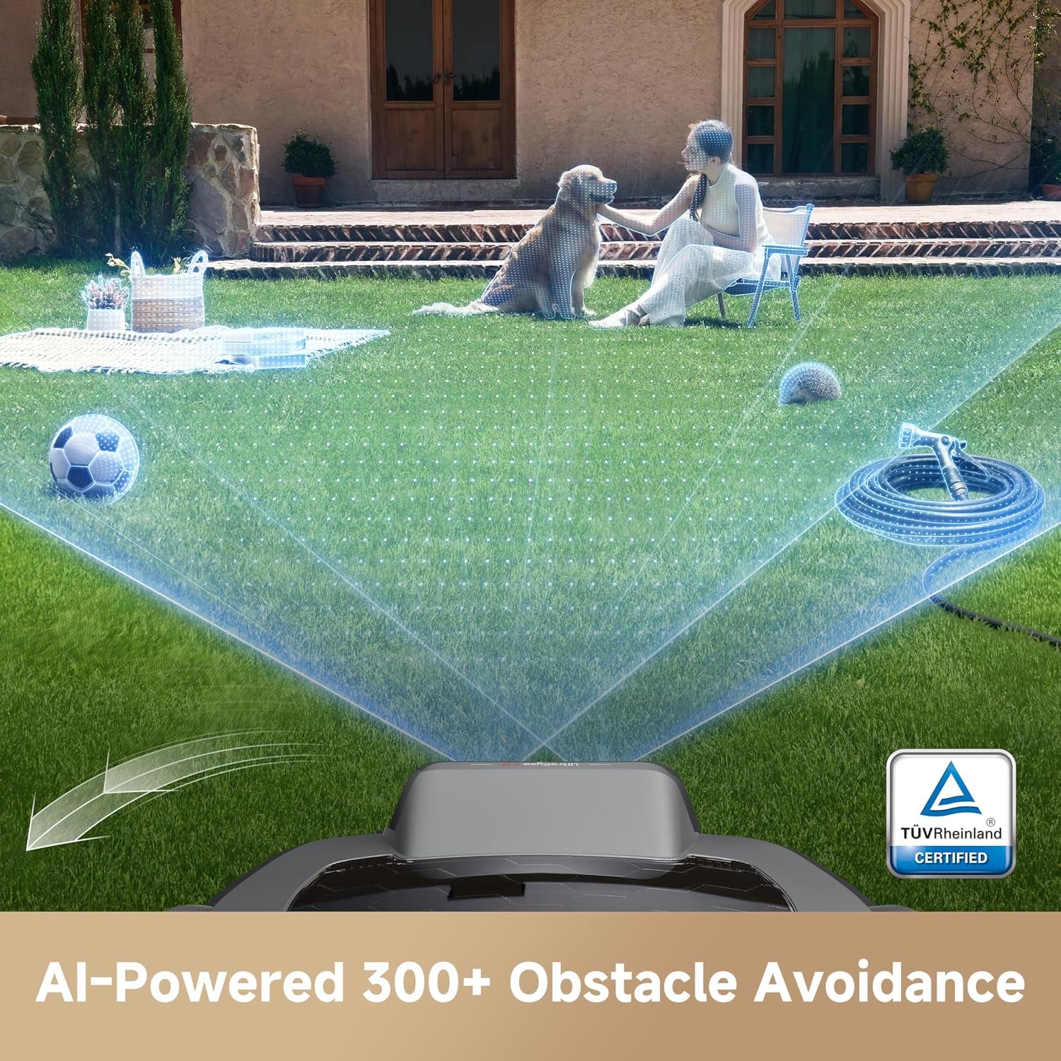 Viax 300 Robot Lawnmower without Boundary, Recommended 300 ㎡, Ai-Assisted Auto Mapping, U-Shape Path Planning, Dual-Vision Obstacle Avoidance, Edge Cutting, Complex Terrain, App Control