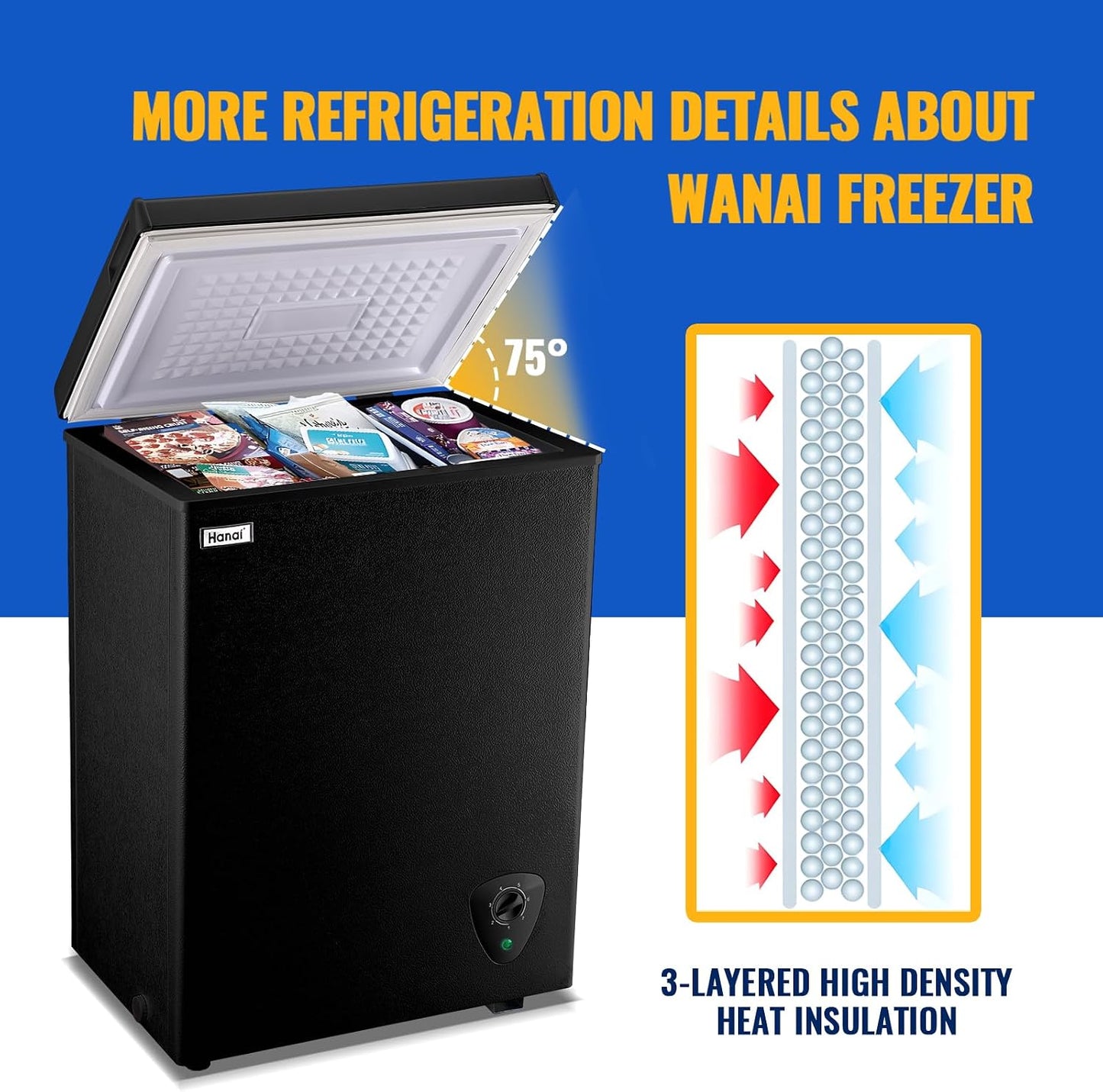 Chest Freezer 3.5 Cu.Ft Small Deep Freezer Top Door for Garage Black | Free-Standing Freezer with 2 Removable Baskets Adjustable 7 Thermostat Wheels & Adjustable Feet