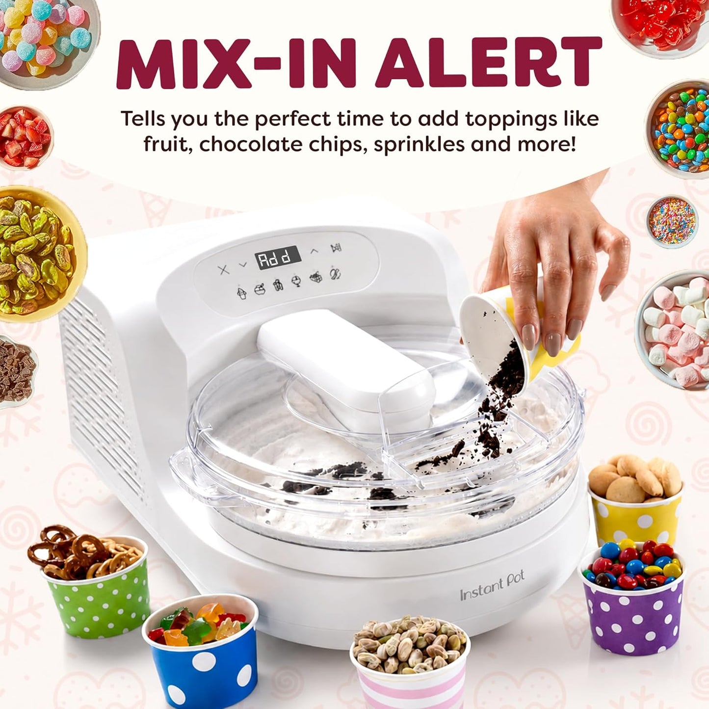 Instantchill Ice Cream Maker with Built‑In Compressor, No Pre‑Freezing, Real Ice Cream in Minutes*, Gelato, Sorbet, Rolled, Non‑Dairy, Mix‑Ins, Easy Clean Up, Quiet, Makes up to 2 Pints