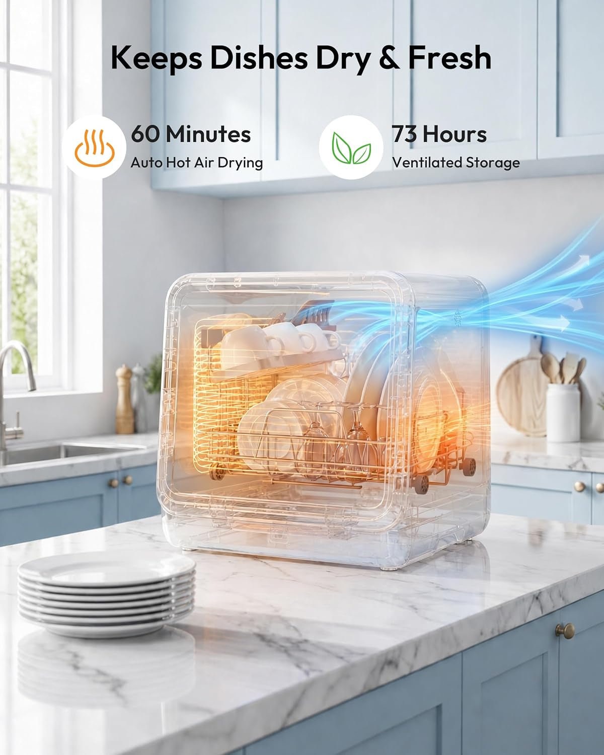 Countertop Dishwasher Portable, 8 Programs with 5L Tank, Black, 40Db | 360° Dual Spray Arms, 29-Min Quick Wash, 8-Program with Child Lock and Delay Mode, 167°F, 73H Ventilation, 40Db, Time-Saving