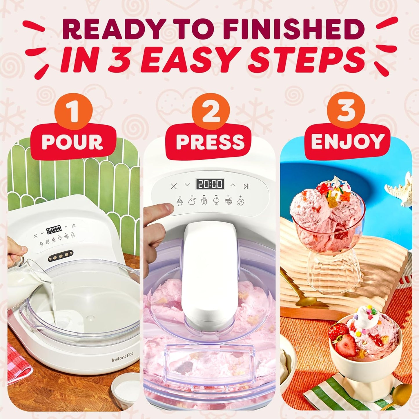 Instantchill Ice Cream Maker with Built‑In Compressor, No Pre‑Freezing, Real Ice Cream in Minutes*, Gelato, Sorbet, Rolled, Non‑Dairy, Mix‑Ins, Easy Clean Up, Quiet, Makes up to 2 Pints
