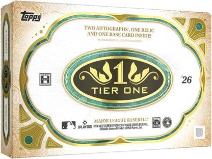 2026 Topps Tier One Baseball - Premium Hobby Box - 2 Autograph Cards - 1 Relic - Chance for Multi Signed Auto Cards - Oversized Patches - MLB - Stars, Legends, and Rookies - Factory Sealed