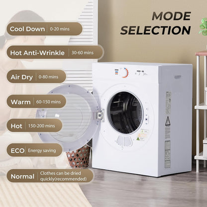 1.8 Cu.Ft Portable Clothes Dryer 1020W Compact Laundry Drying | Durable Stainless Steel Drum, 7 Drying Modes with ECO Energy Saving, Wall-Mountable Space-Saver for Apartments & Rvs