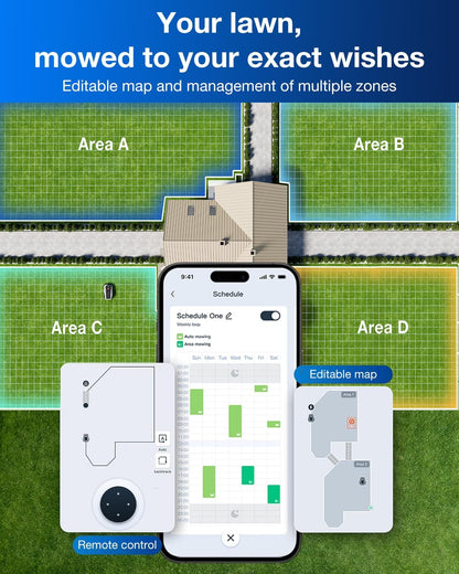 GOAT O600 RTK Robot Lawn Mower,Wire-Free Truemapping 2.0 RTK Navigation,Aivi AI Obstacle Avoidance,19Cm Cutting Width Robot Lawnmower for Medium Gardens up to 600M²,App Control,Ipx6 Waterproof