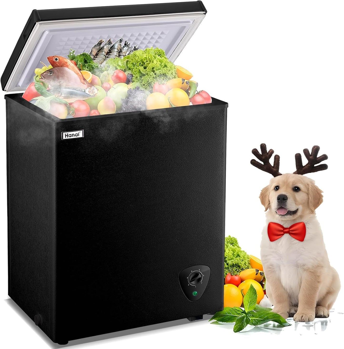 Chest Freezer 3.5 Cu.Ft Small Deep Freezer Top Door for Garage Black | Free-Standing Freezer with 2 Removable Baskets Adjustable 7 Thermostat Wheels & Adjustable Feet