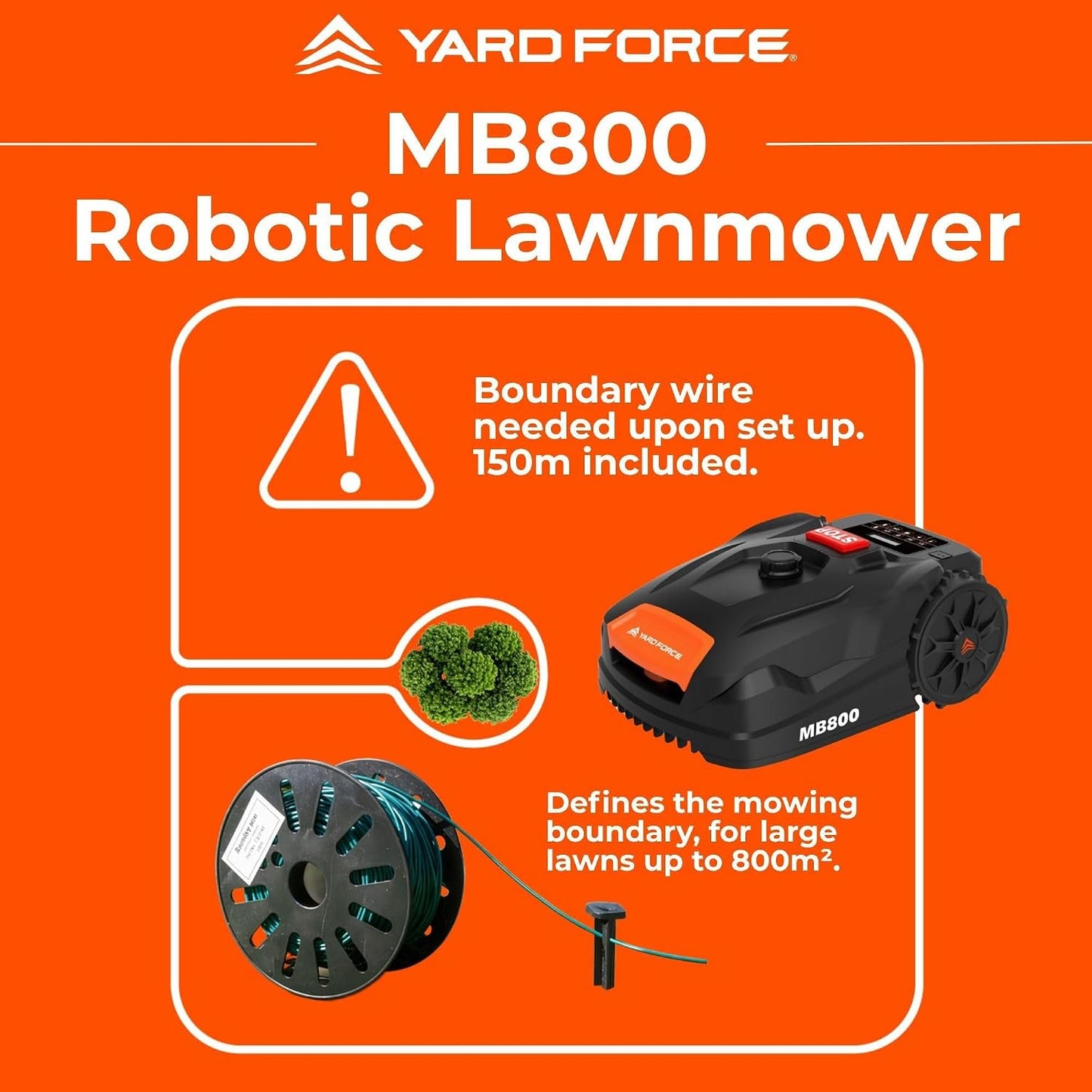 MB800 Robotic Lawn Mower – Automatic Garden Robot, 20V Removable Lithium Battery, Bluetooth App Control, Adjustable 20–60Mm Cutting Height, Ideal for Medium Lawns up to 800M²