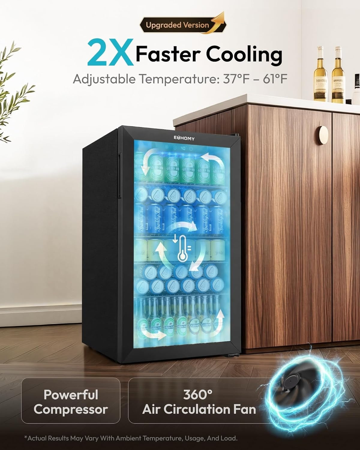 130 Can Mini Fridge, Beverage Refrigerator with Glass Door, Black | 3.2 Cu.Ft Capacity, 37°F to 61°F, Compressor Cooling, Digital Temperature Control, Removable Shelves, Home Bar Office Use