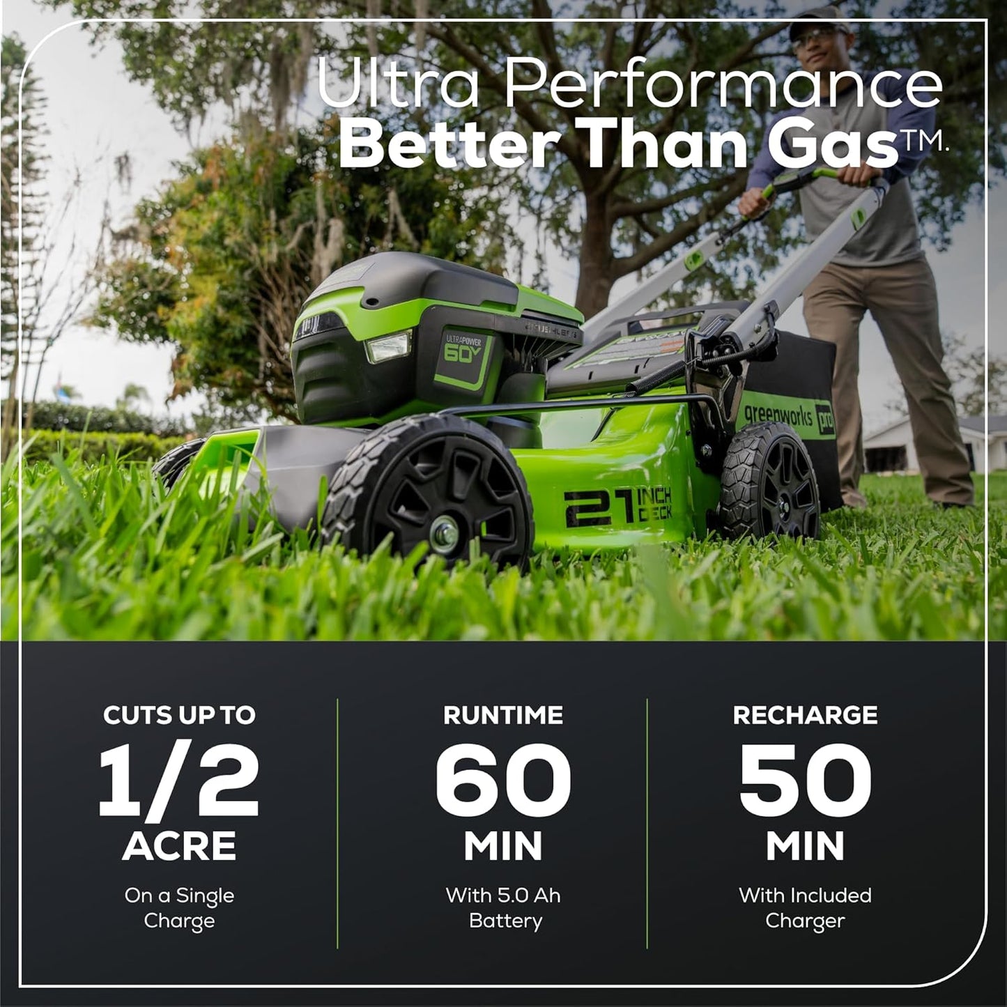 Greenworks 60V 21 in Push Lawn Mower, 5.0 Ah Battery and Charger