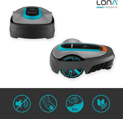 Robotic Lawnmower Smart SILENO City 400 M² Set: Innovative LONA AI Technology, Control via App, Sensorcontrol, for Slopes up to 35 per Cent, Incl. Smart Gateway, UK Plug (19605-68)