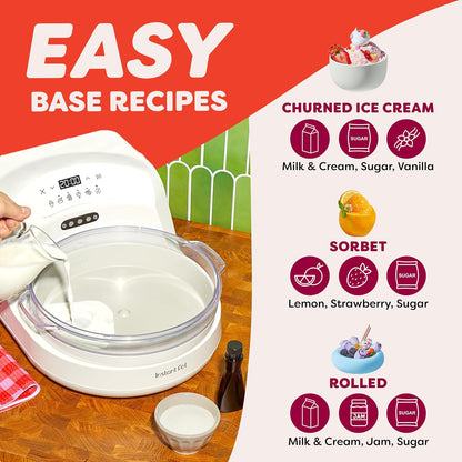 Instantchill Ice Cream Maker with Built‑In Compressor, No Pre‑Freezing, Real Ice Cream in Minutes*, Gelato, Sorbet, Rolled, Non‑Dairy, Mix‑Ins, Easy Clean Up, Quiet, Makes up to 2 Pints