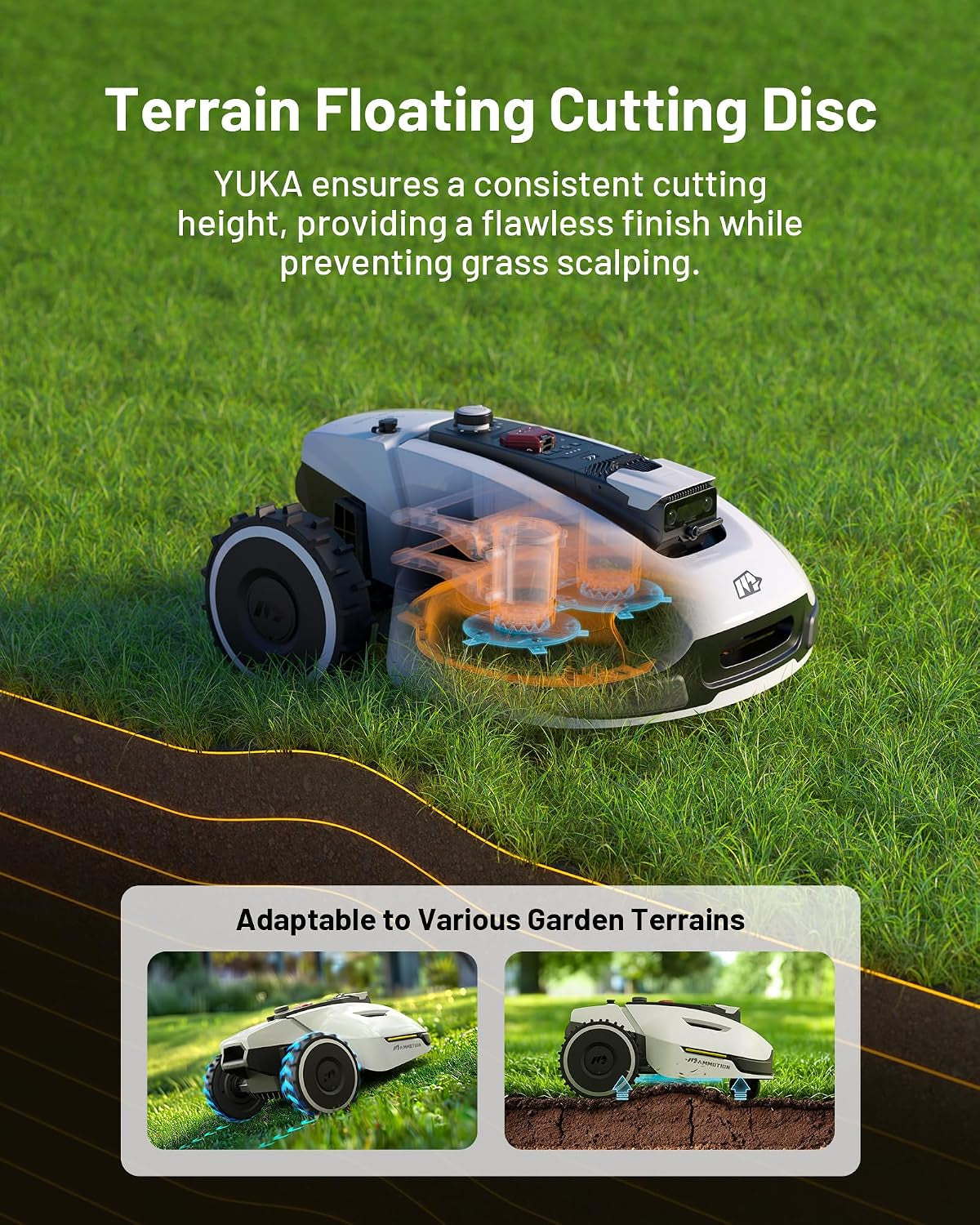 YUKA 2000 Robot Lawn Mower, Perimeter Wire Free, Recommended 2000 M², Max.2400 M², Equipped with ​Ultrasense AI Vision, Handles ​45% Slopes, Cutting Heights 20-90Mm, Automatic Mapping