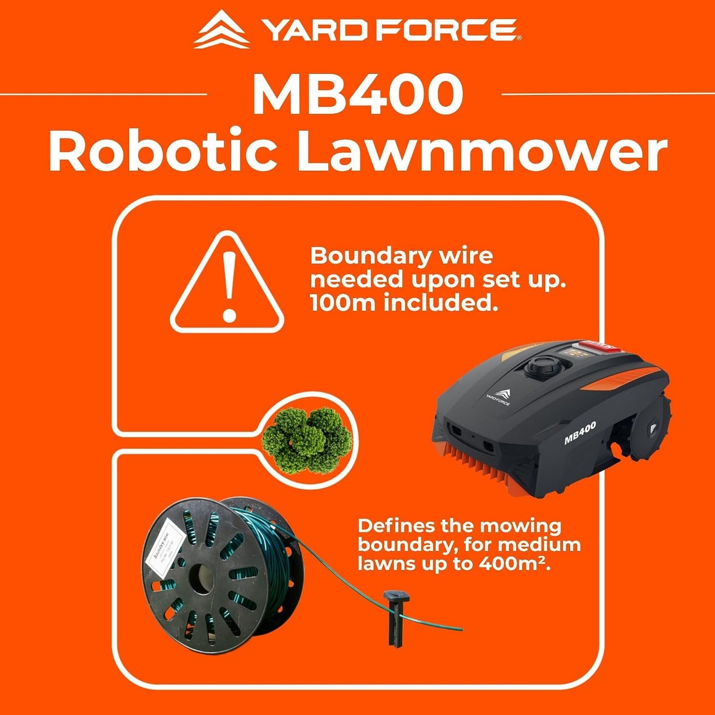 MB400 Robotic Lawn Mower – 20V Lithium Battery, 16Cm Adjustable Cutting Height 20–55Mm, Bluetooth App Control, Ideal for Lawns up to 400M²