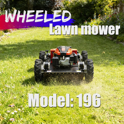 Remote-Controlled Robotic Lawnmower Features a 7.5-Horsepower Gasoline Engine, a Small Hybrid Four-Wheel Drive System, and Can Climb Slopes up to 30 Degrees. Suitable for Various Scenarios