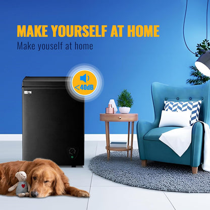 Chest Freezer 3.5 Cu.Ft Small Deep Freezer Top Door for Garage Black | Free-Standing Freezer with 2 Removable Baskets Adjustable 7 Thermostat Wheels & Adjustable Feet
