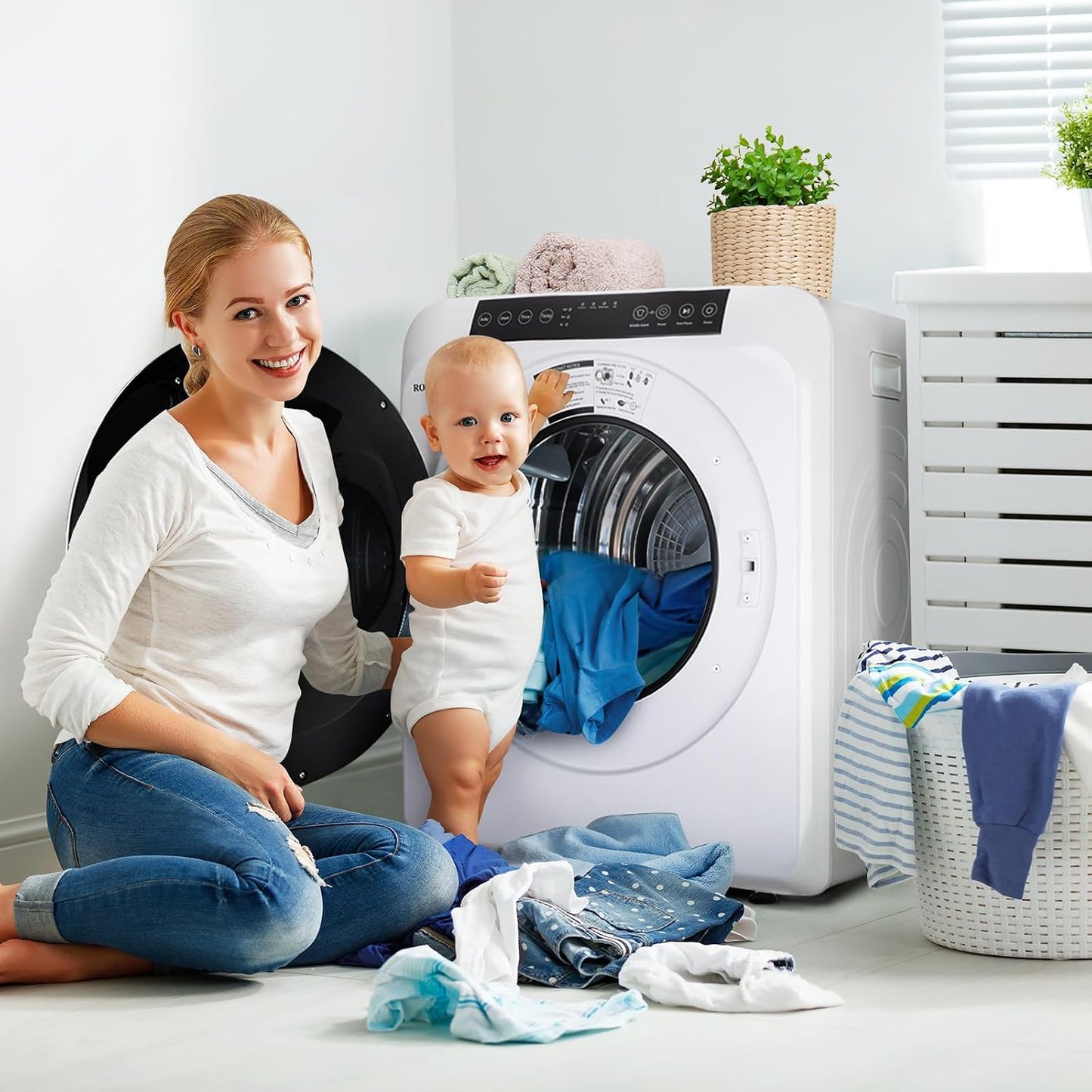3.5 Cu.Ft Portable Clothes Dryer, High End Front Load Tumble Laundry Dryer with LCD Touch Screen, Stainless Steel Tub for Apartment, Home, Dorm-110V, Classic White