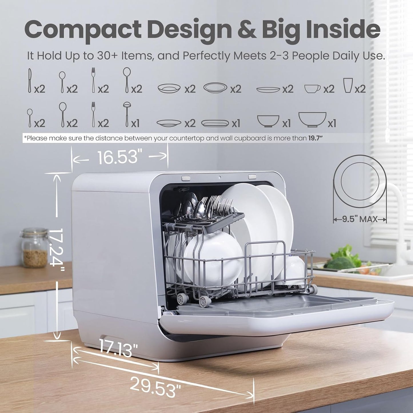 Portable Dishwasher Countertop with 5L Built-In Water Tank, No Hookup Needed, 6 Programs, 360° Dual Spray, 192℉ High-Temp& Air-Dry Function, Mini Dishwasher for Rvs, White | No Hookup Needed for Rvs, Dorm& Apartment High-Temp & Air-Dry, 360° Dual Spray, Compact & Energy Efficient, White