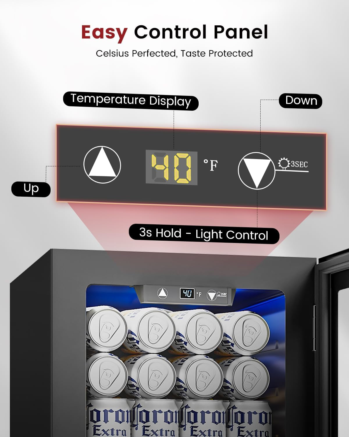 24 Can Beverage Refrigerator, Mini Fridge, Black | 40-61°F, Whisper-Quiet ≤38Db, Fast Even Cooling, Removable Shelf, for Soda, Beer, Wine. Fits Office, Dorm, Bedroom, Home Bar