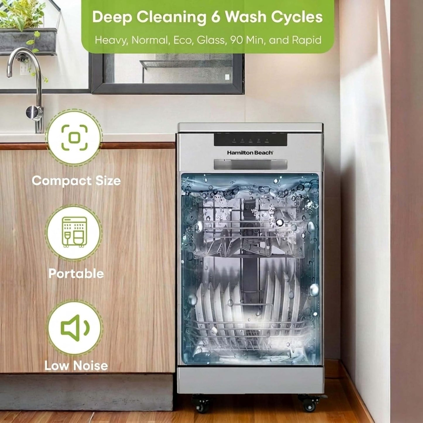 Portable Dishwasher, Ss/Platinum | Dishwasher with Wheels, 19In Wide, 8 Place Settings Capacity