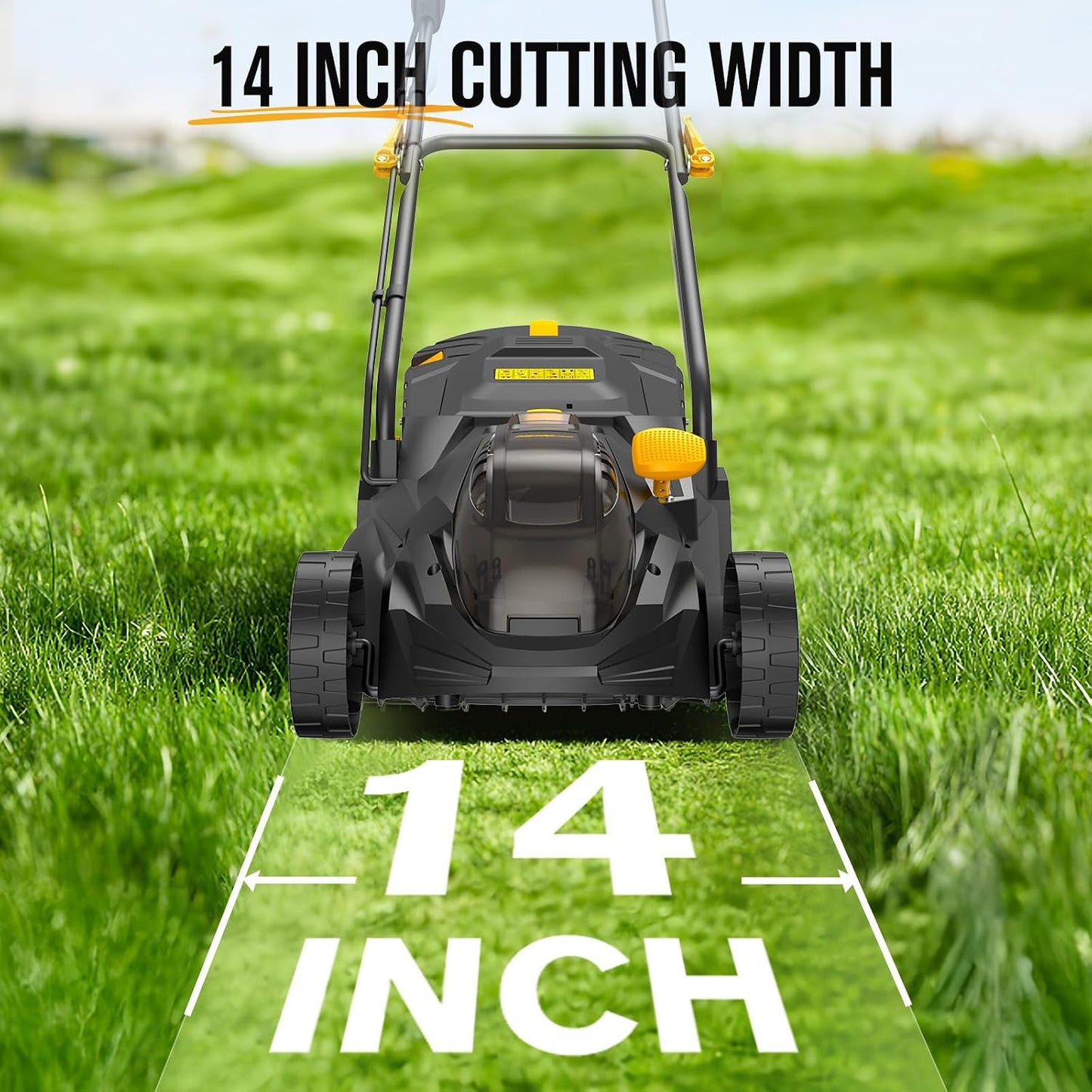 Cordless Lawn Mower Compatible with Dewalt 20V MAX Battery | 14", 2-In-1 Brushless Electric Lawn Mower for Small Yards, Push Mowers with 5-Position Height Adjustment, Black (Tool Only)