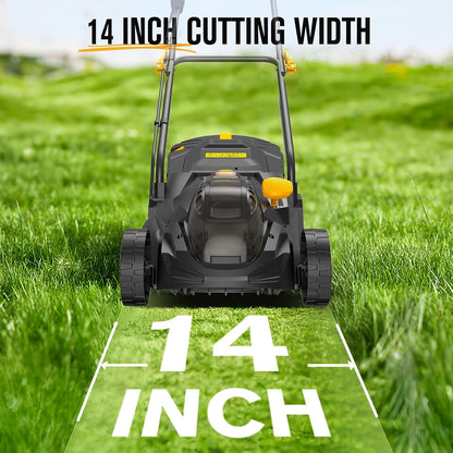 Cordless Lawn Mower Compatible with Dewalt 20V MAX Battery | 14", 2-In-1 Brushless Electric Lawn Mower for Small Yards, Push Mowers with 5-Position Height Adjustment, Black (Tool Only)