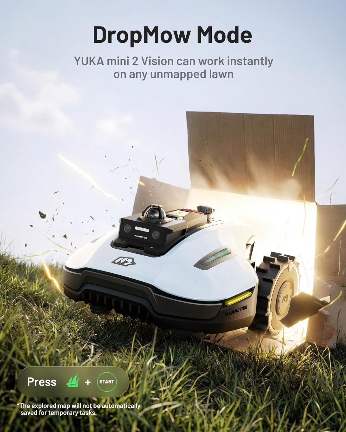 YUKA Mini 2 1000H Robotic Lawn Mower, 360° Lidar+Ai Vision | Wire Free for 0.25 Acre, 45% Slope, Smart Battery Management, Cutting Heights 2.0"-3.5"