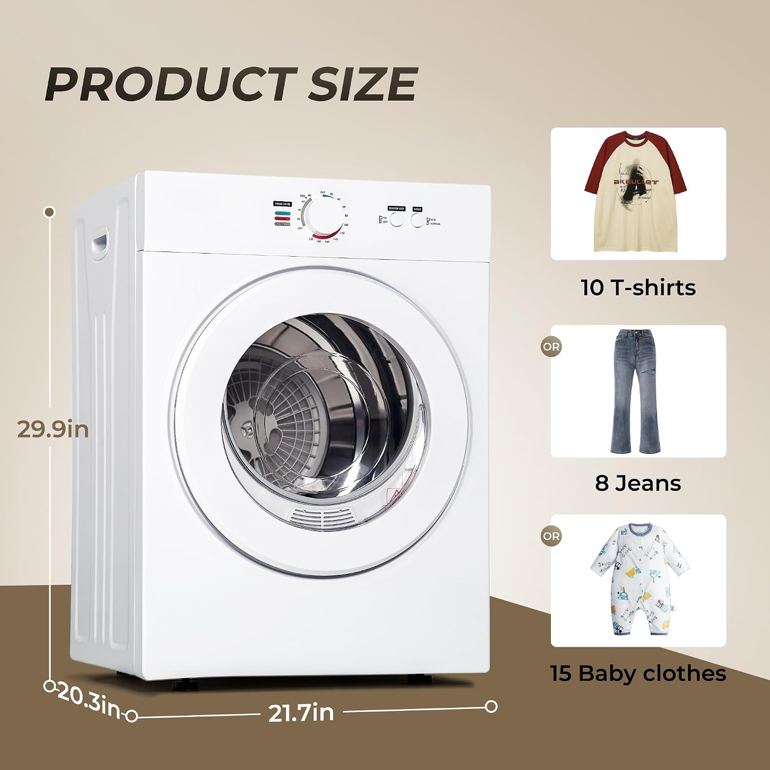 1.8 Cu.Ft Portable Clothes Dryer 1020W Compact Laundry Drying | Durable Stainless Steel Drum, 7 Drying Modes with ECO Energy Saving, Wall-Mountable Space-Saver for Apartments & Rvs