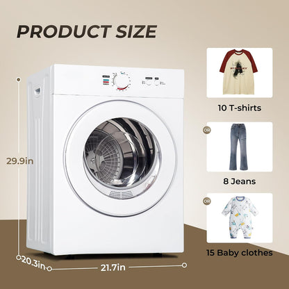 1.8 Cu.Ft Portable Clothes Dryer 1020W Compact Laundry Drying | Durable Stainless Steel Drum, 7 Drying Modes with ECO Energy Saving, Wall-Mountable Space-Saver for Apartments & Rvs