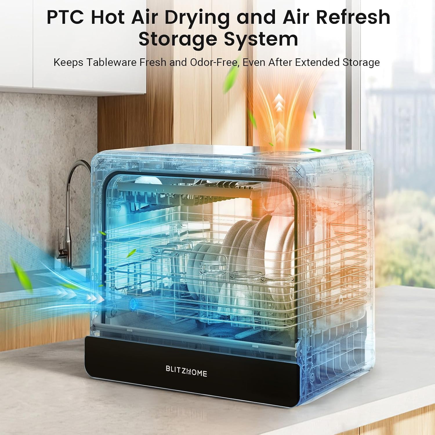 Countertop Portable Dishwasher, 9 Programs, 167℉ High-Temp, 360° 3 Spray, 24H Timing, Hot Air Drying, Air Refresh, Baby-Care, LED Light, 5.2L Built-In Water Tank for Apartments Rvs