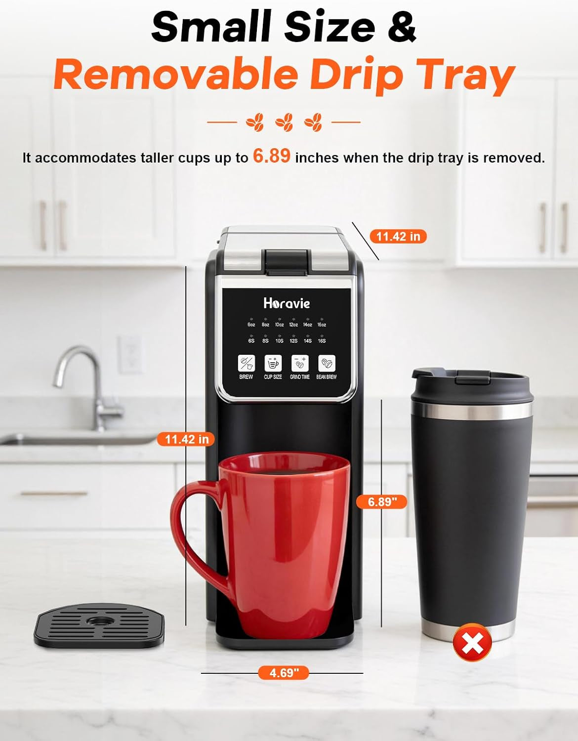 Single Serve Coffee Maker with Built-In Grinder, Fast Brew 6-16Oz Single Cup for Whole Beans, Grounds, K Pod, Grind and Brew Coffee Maker with 47Oz Water Tank, Descaling Alert, Black
